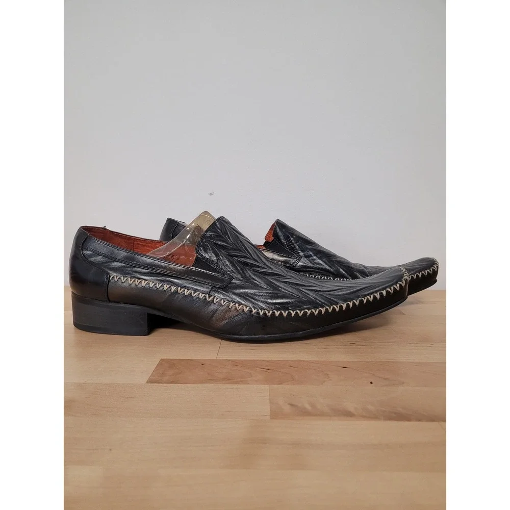 Robert Wayne Jordan Loafers Mens Size 12 Black Silver Chevron Whipstitch Shoes